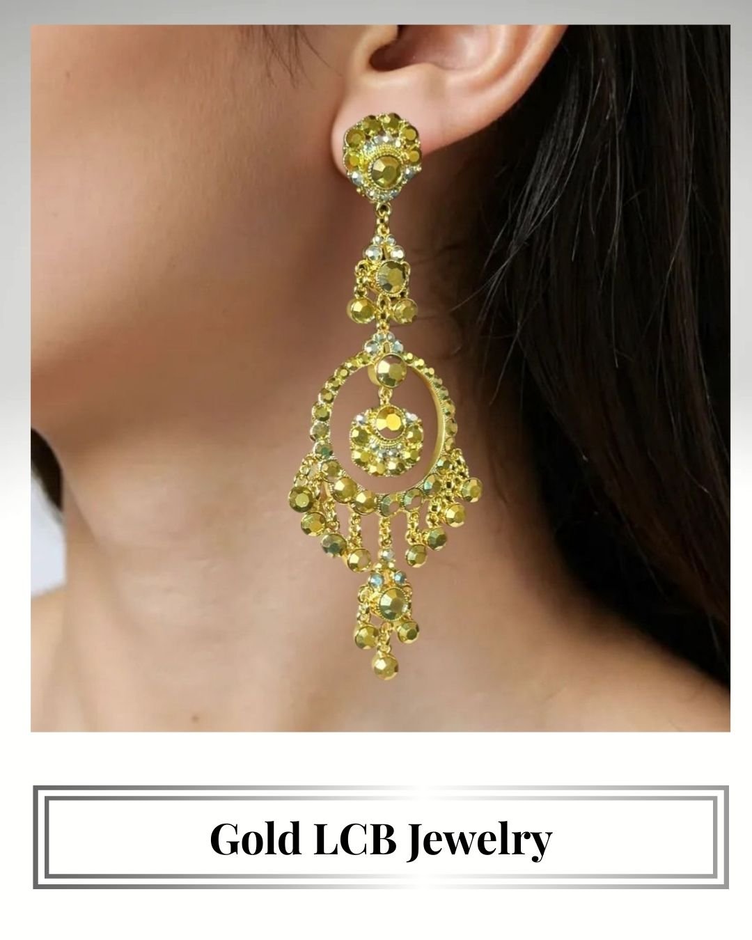 Gold jewelry-circle chandelier ear on model.jpg