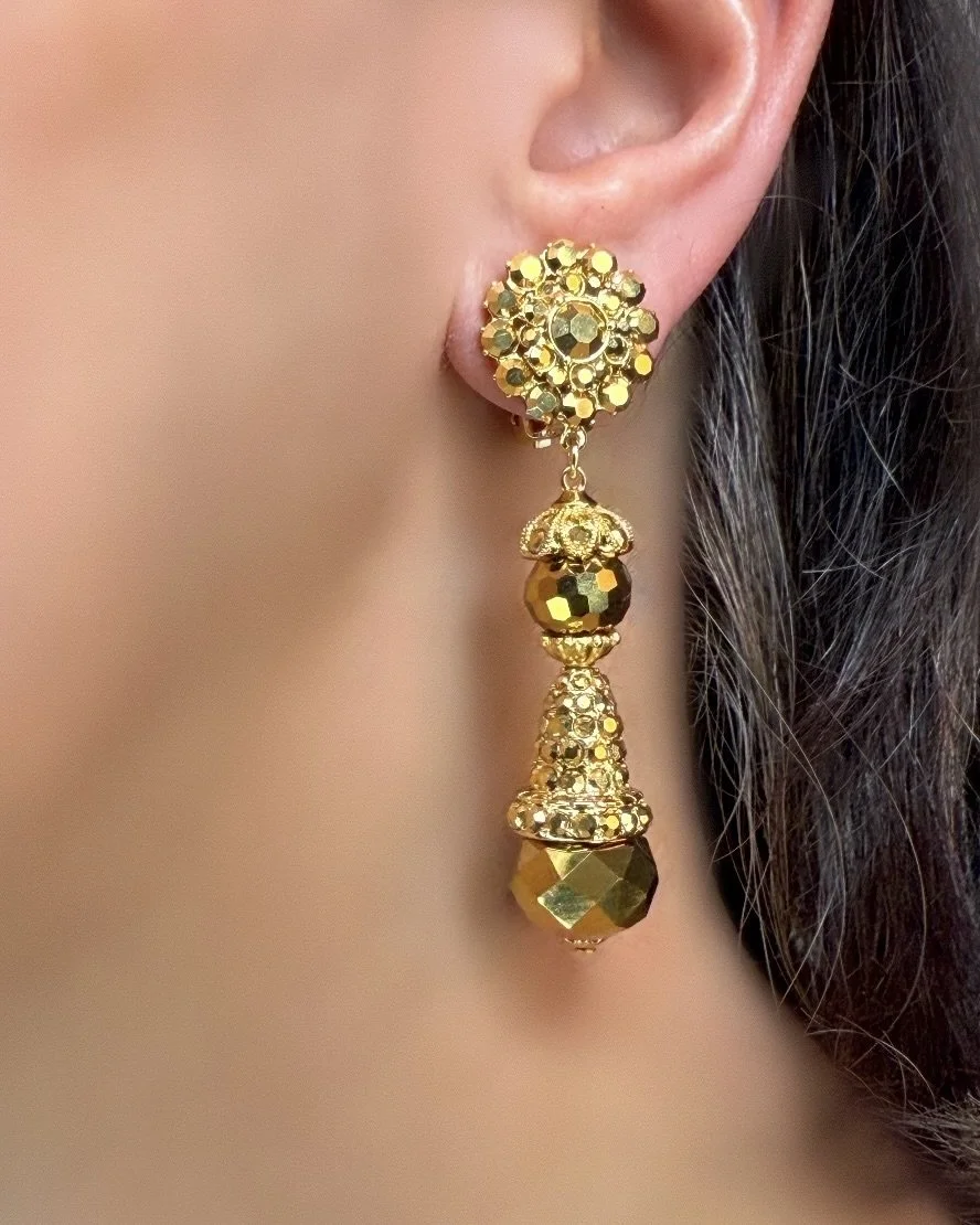 All Gold Faceted Linear Earrings (Clip or Pierced)