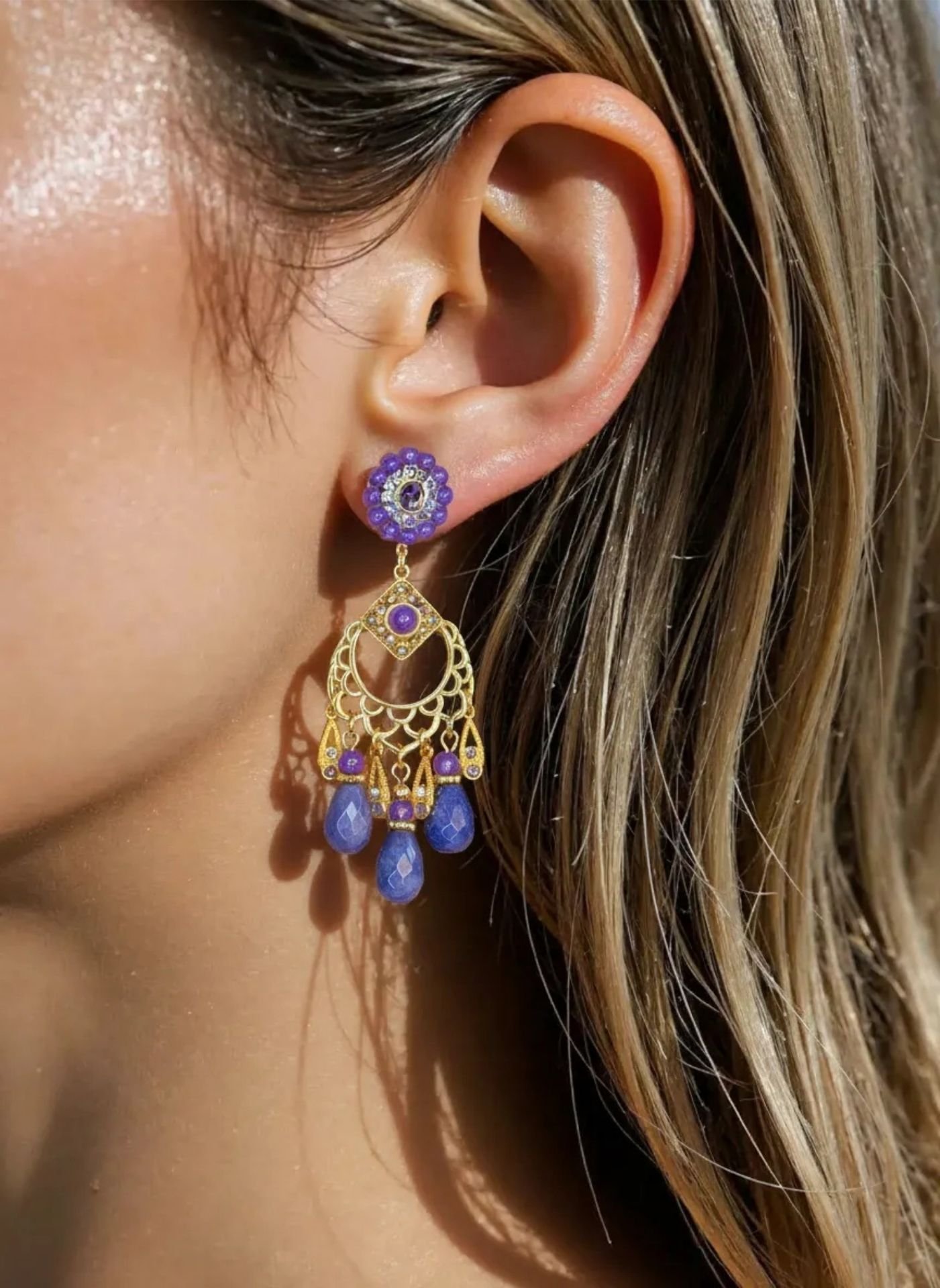 Lavender Lotus Blossom Chandelier Earrings (Clip And Pierced)