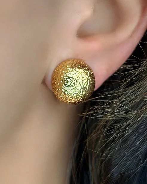 Gold Hammered  Domed Clip Earrings