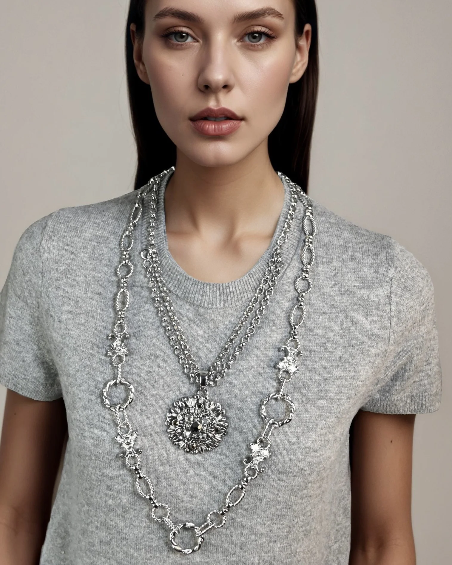 silver hematite pendant & silver chain necklace.jpeg