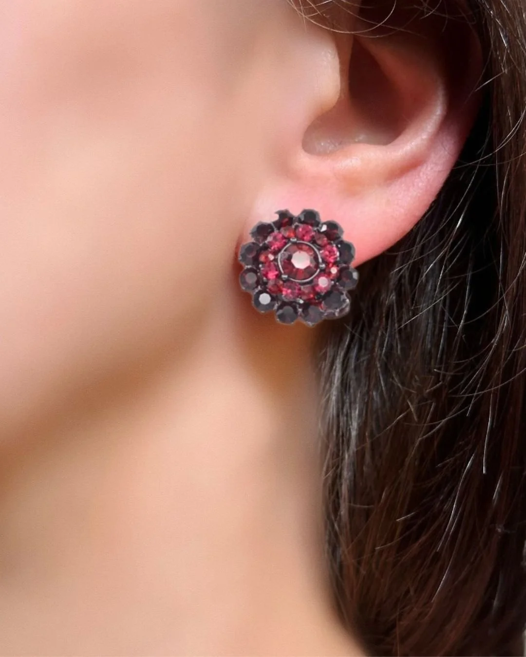 Gunmetal Red earrings -small button earrings.jpg