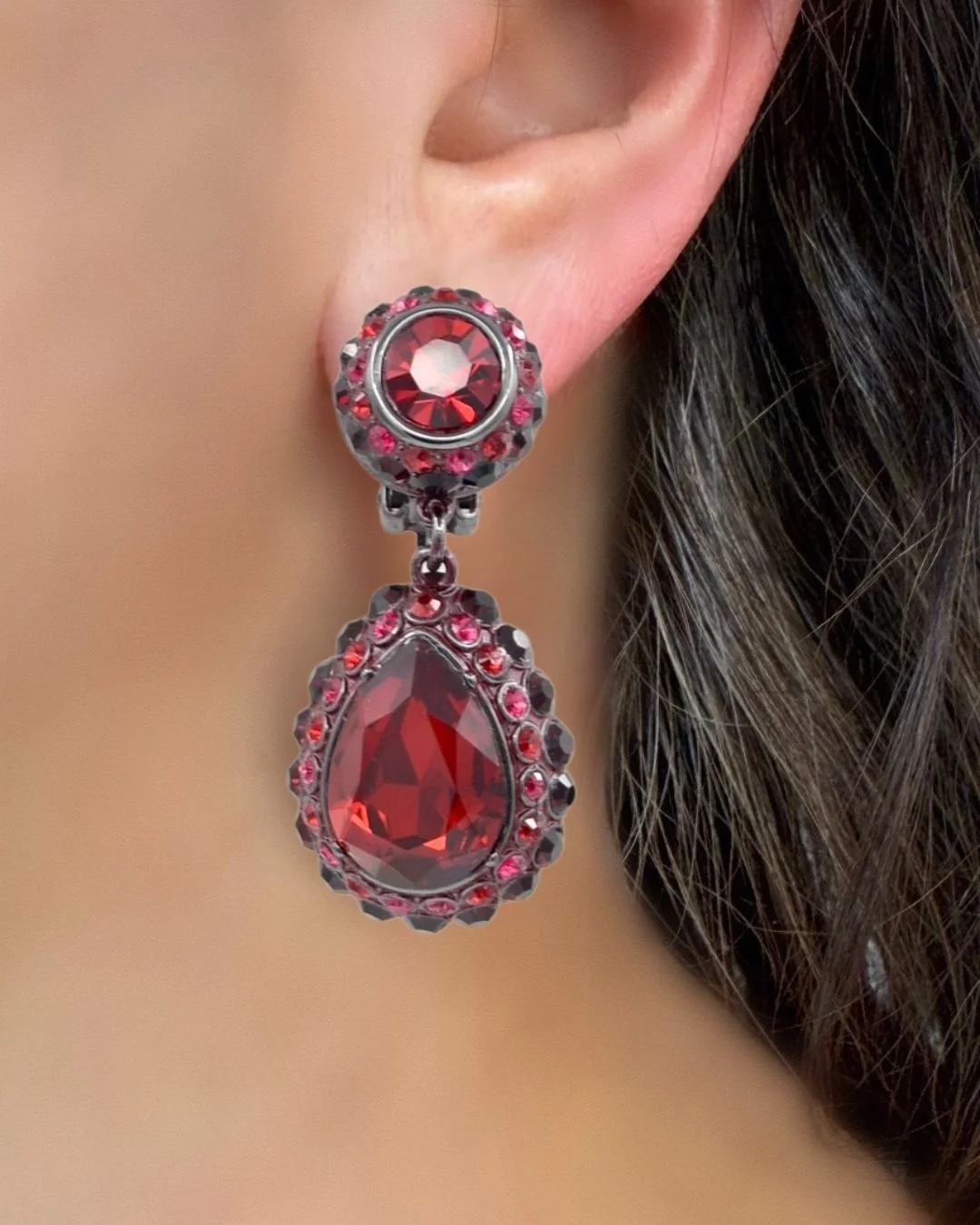 Gunmetal Red earrings -pave teardrop earrings.jpg