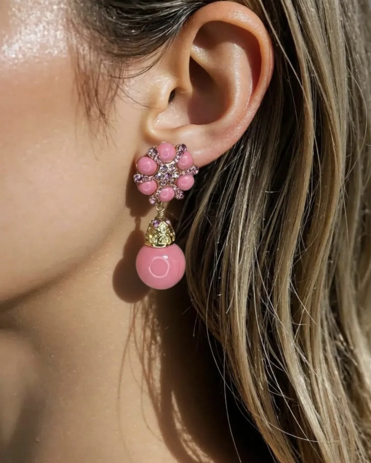 Coral Pink Starburst Clip Drop Earrings