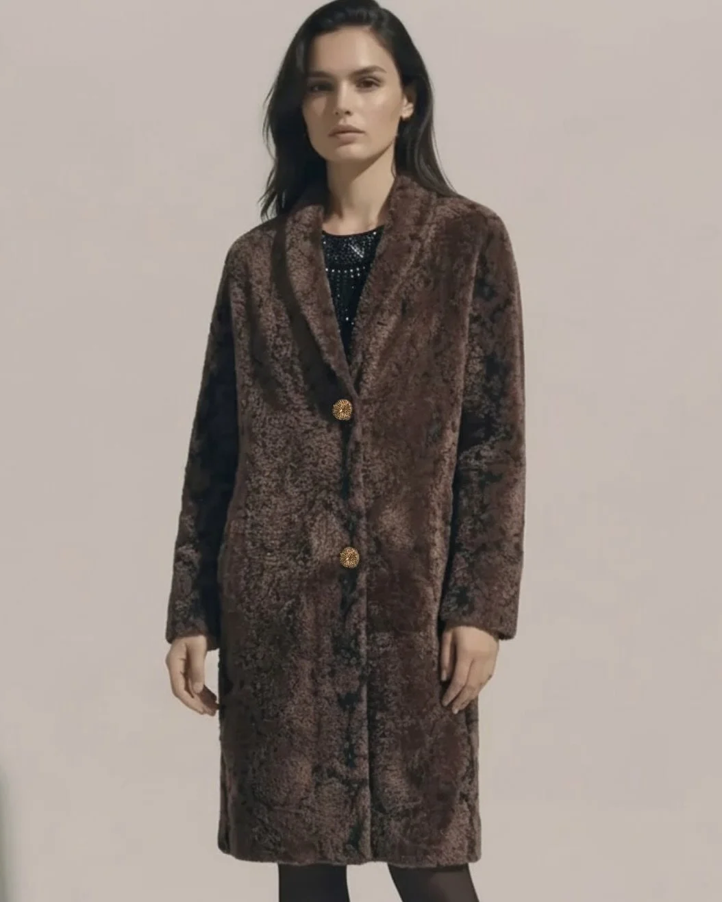 Elegant Brown & Black Knit Sweater Coat