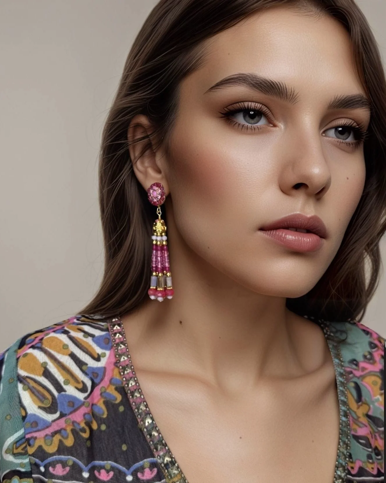 rasberry tassel earring on model.jpeg