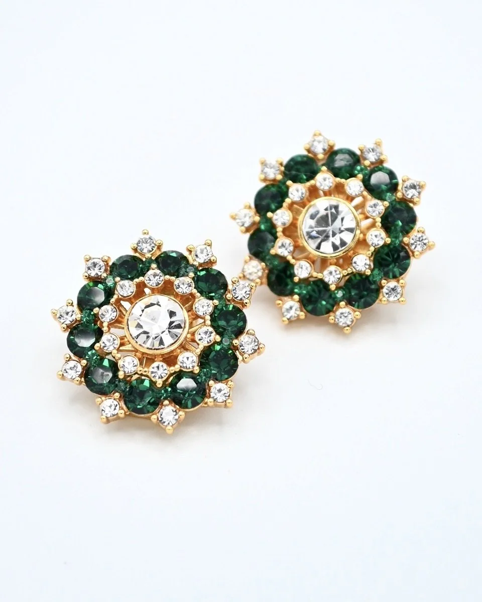 Emerald On Gold Starburst Clip Earring