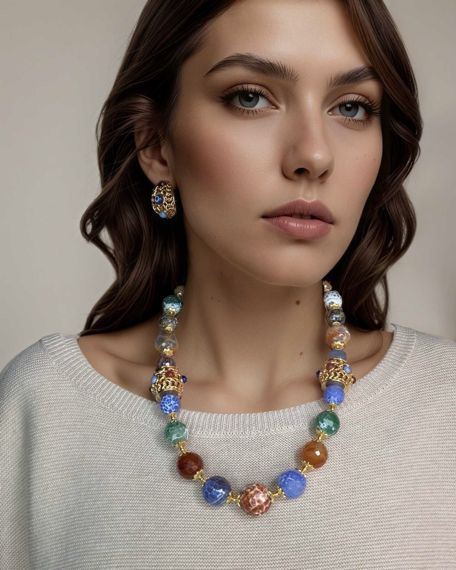 Multi Summer Colors Fire Agate Short Necklace