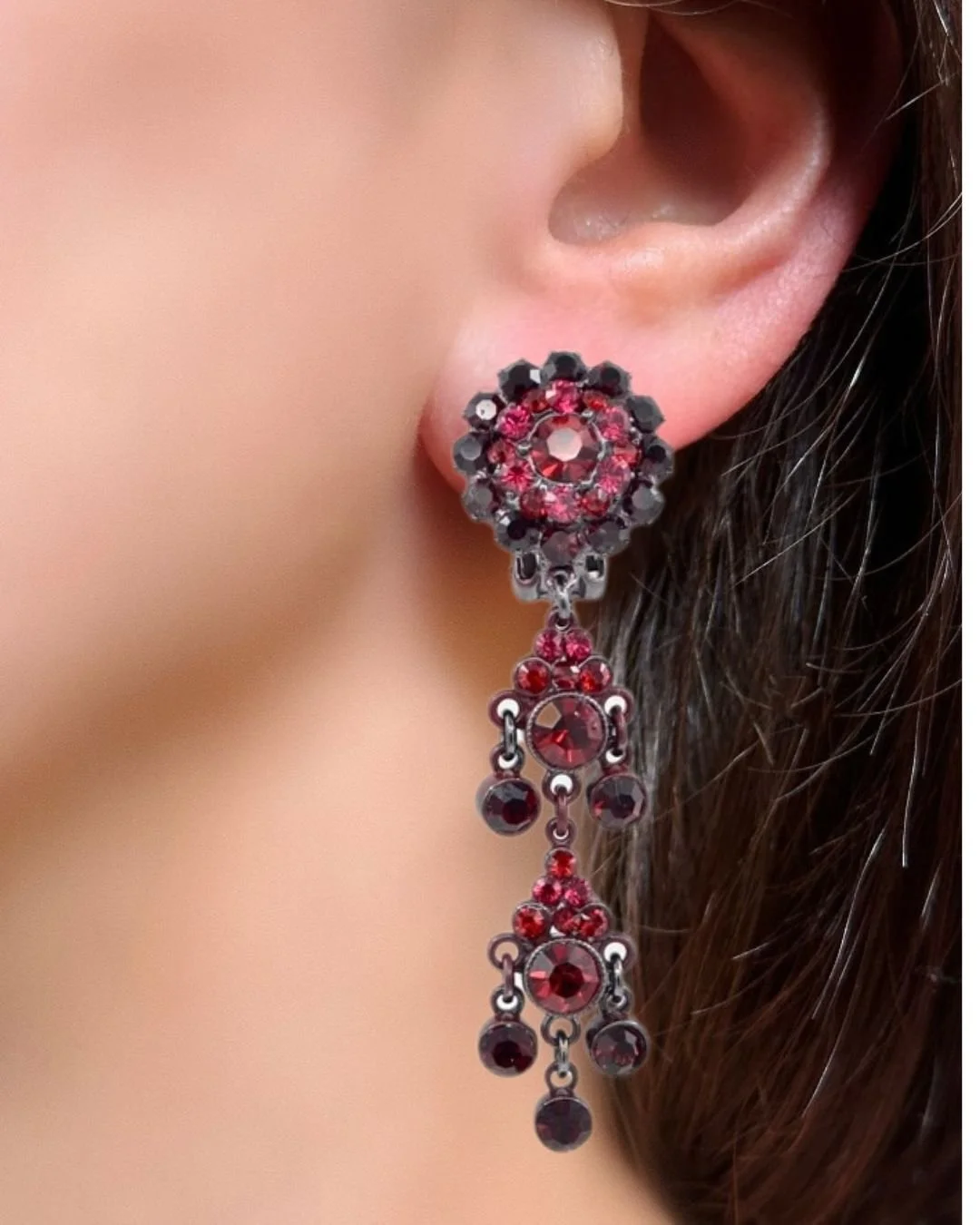 Gunmetal Red earrings -linear drop earrings.jpg