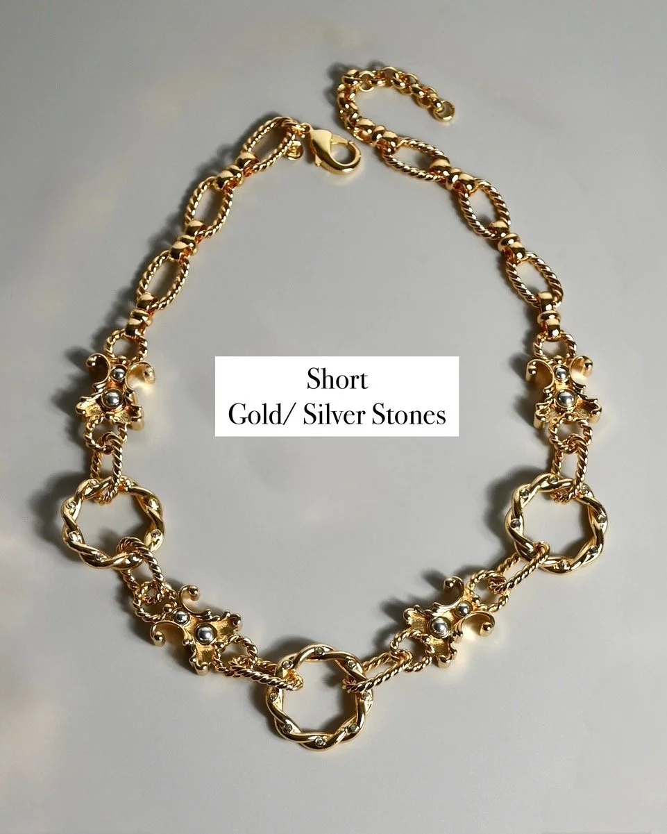 Bold Gold Long Chain Link Necklaces With Stones short length still life