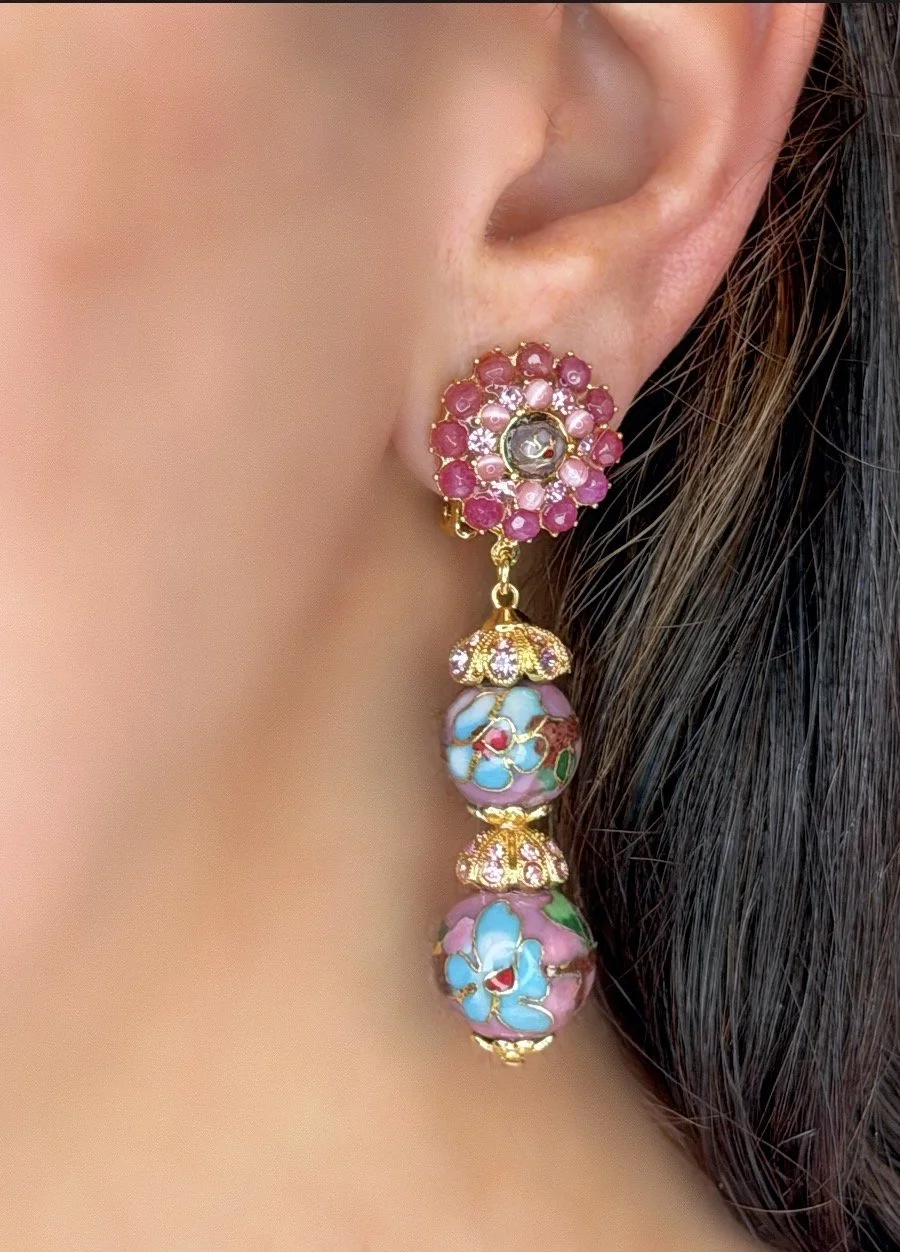 Pink Cloisonné Linear Drop Earrings