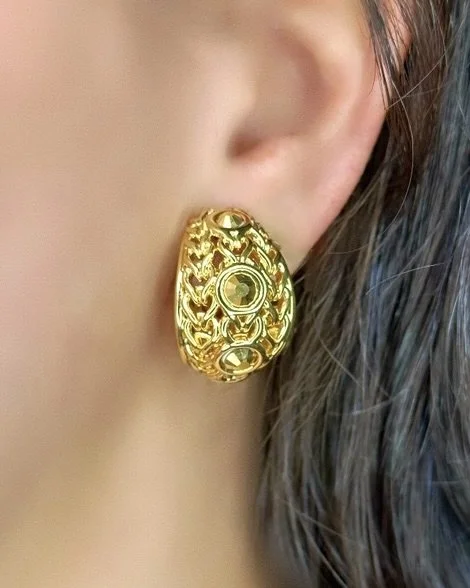 Gold Faceted Braided Hoop Clip Earrings
