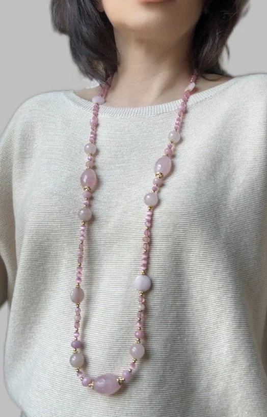 Larisa Barrera-Pink Quartz And Rose Pink Glass Long Single Strand