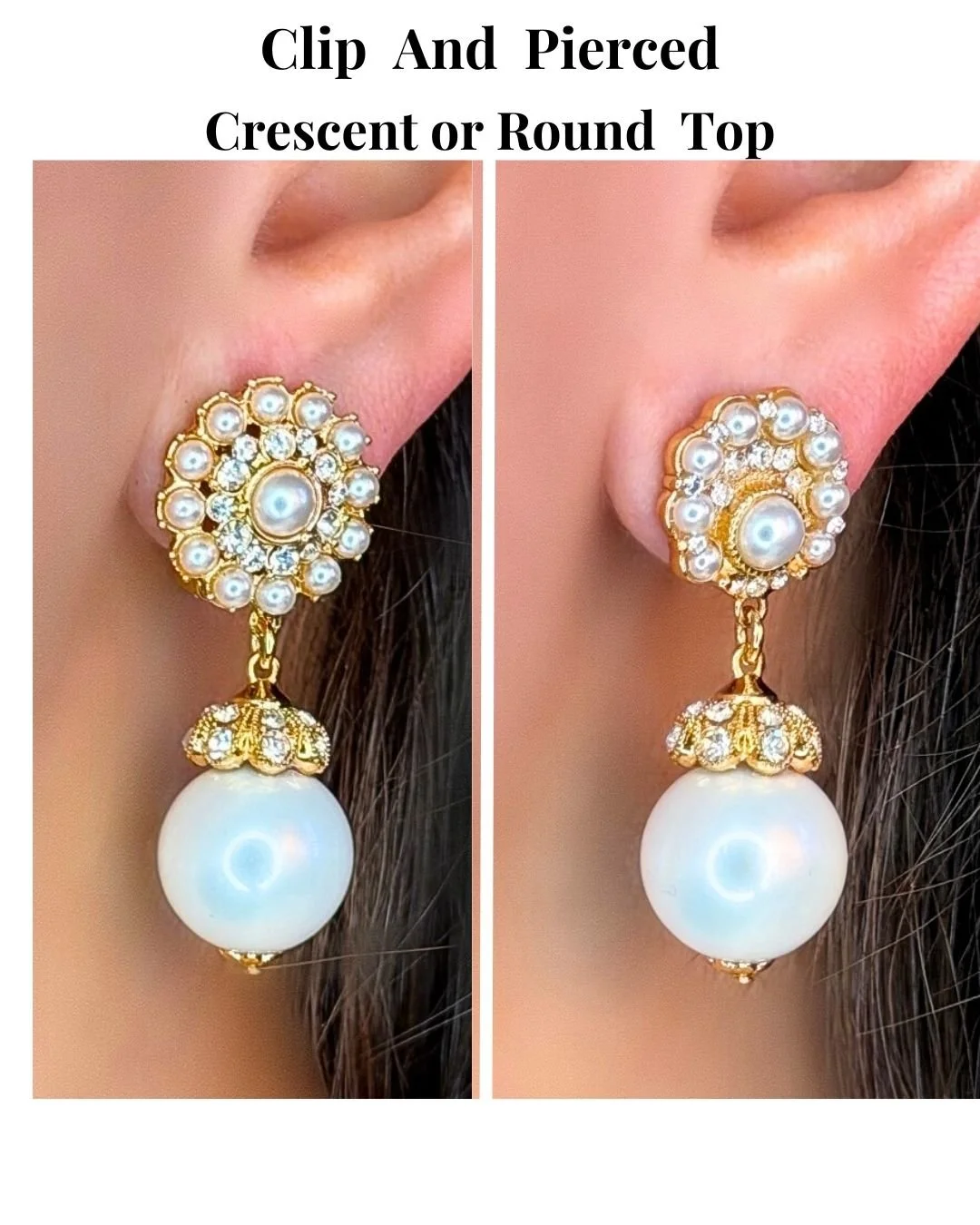 Gold Crystal and Pearl Earrings With Small Pearl Drop (Clip Or Pierced)