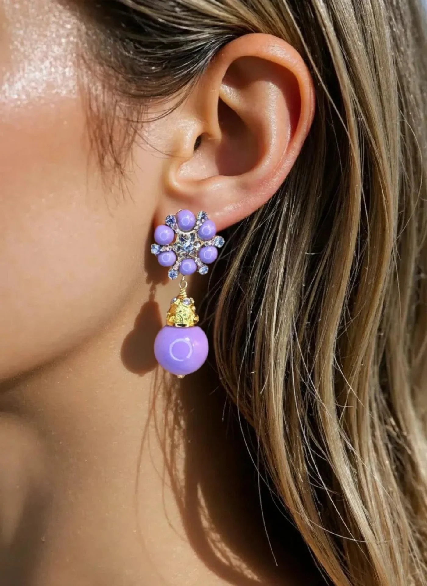 Lilac Starburst Clip Drop Earrings