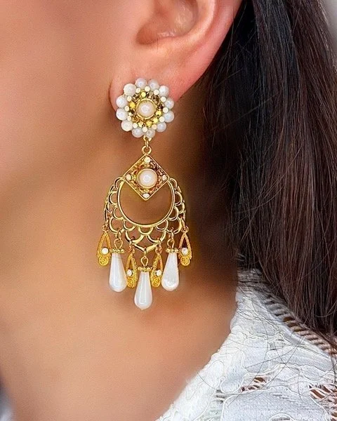 Mother of Pearl Lotus Blossom Chandelier Earrings