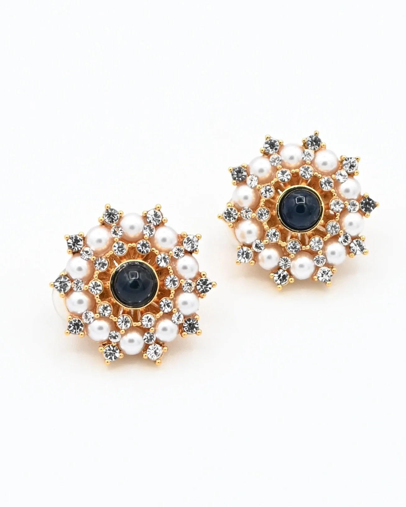 Pearl On Gold Jewel Tone Starburst Clip Earring  ( Multiple  Color )