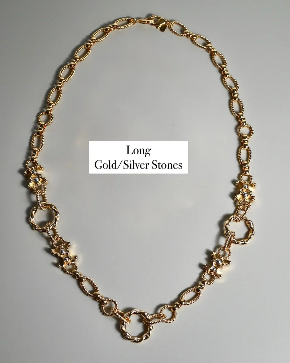 Bold Gold Long Chain Link Necklaces With Stones long length still life