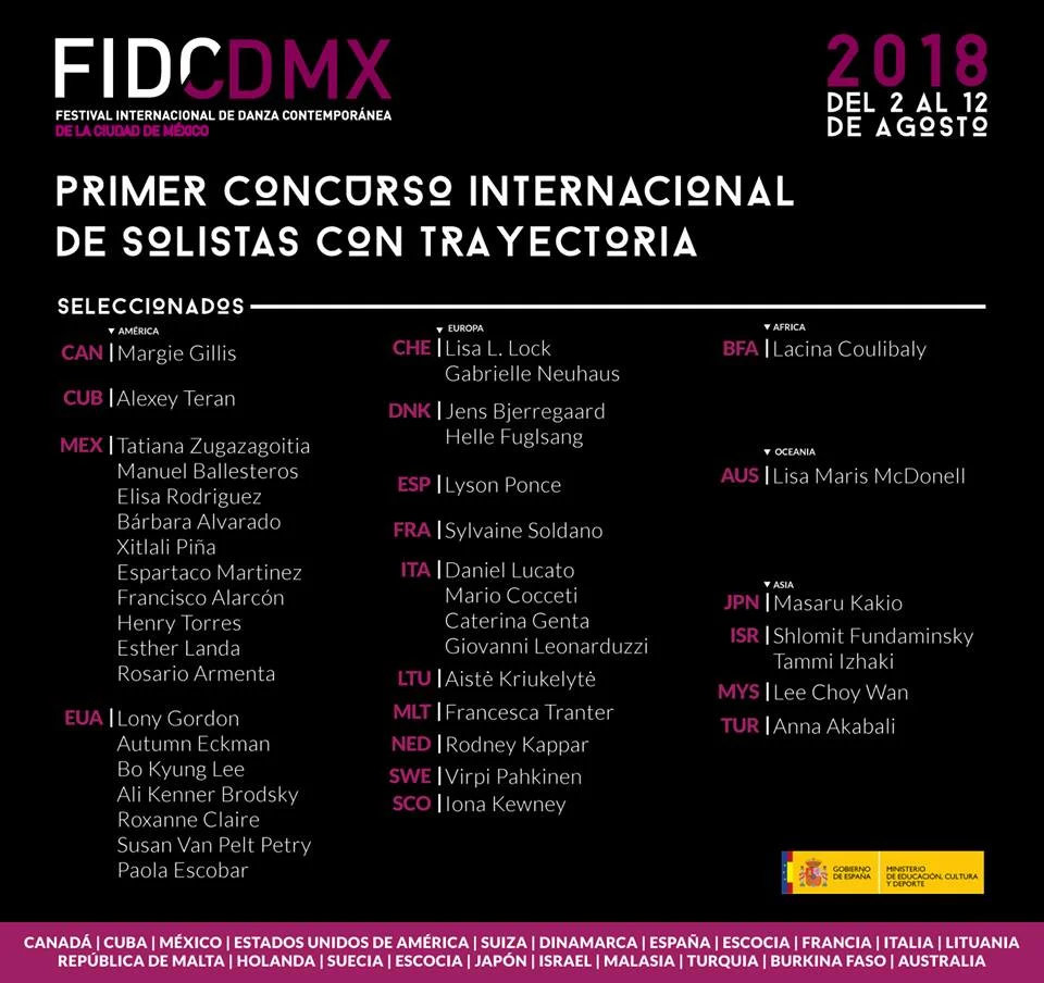 Lisa is super excited to have been chosen from a worldwide selection process of over 300 applicants to participate in the contest for mature solo artists (40+ years) as part of the Festival International de Danza Contemporanea in Mexico City. The festival runs from 2nd to 21st of August 2018.