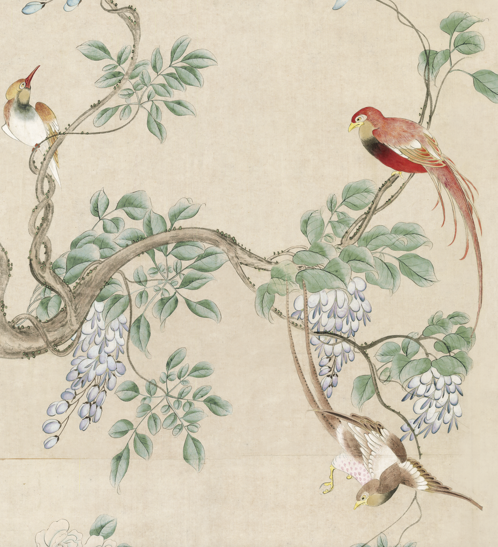 Print of Vintage Chinese Export Wallpaper Panel Flowering 