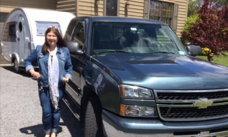 Here's Katie setting off on Lewis & Clark. Photo credit: Katie Hawkins Harvey She has a new T@B Teardrop that she recently towed for two months on The Lewis and Clark Expedition, well, not so new anymore, I guess. ;-)