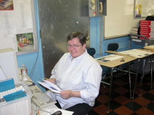 In my classroom at Park East High School, East Harlem New York.