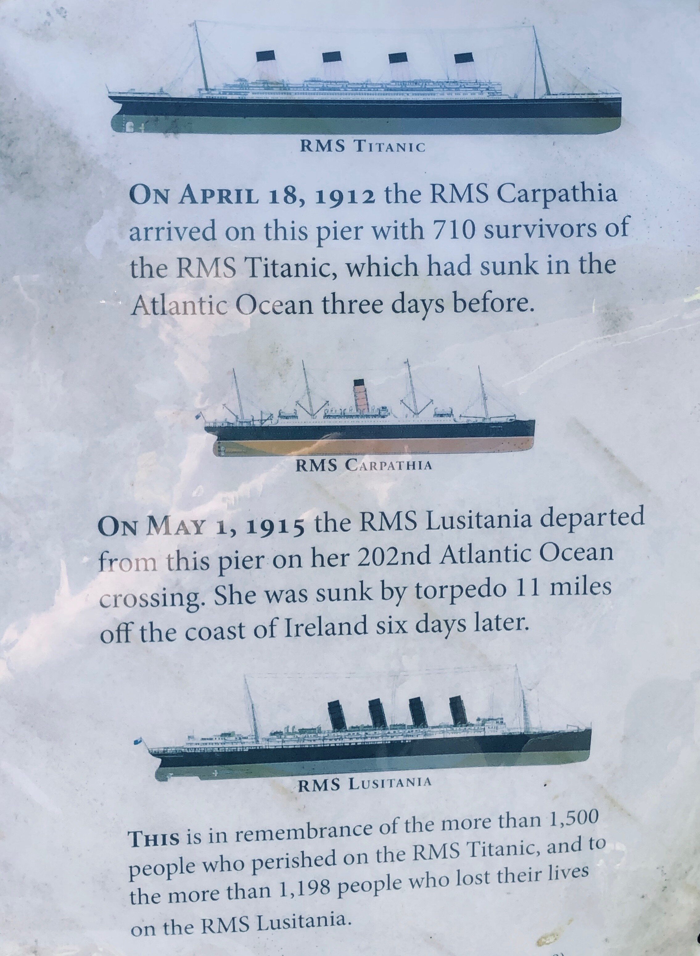 Some information posted on the park construction site, formerly the Cunard, Whitestar Line pier. Not a very lucky point of departure.