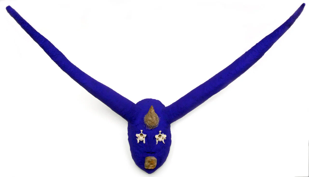 Joanna Rajkowska, Mask with Roe Deer's Vertebrae , 2019 Papier-mâché, roe deer's vertebrae, stone, acrylic paint, beeswax