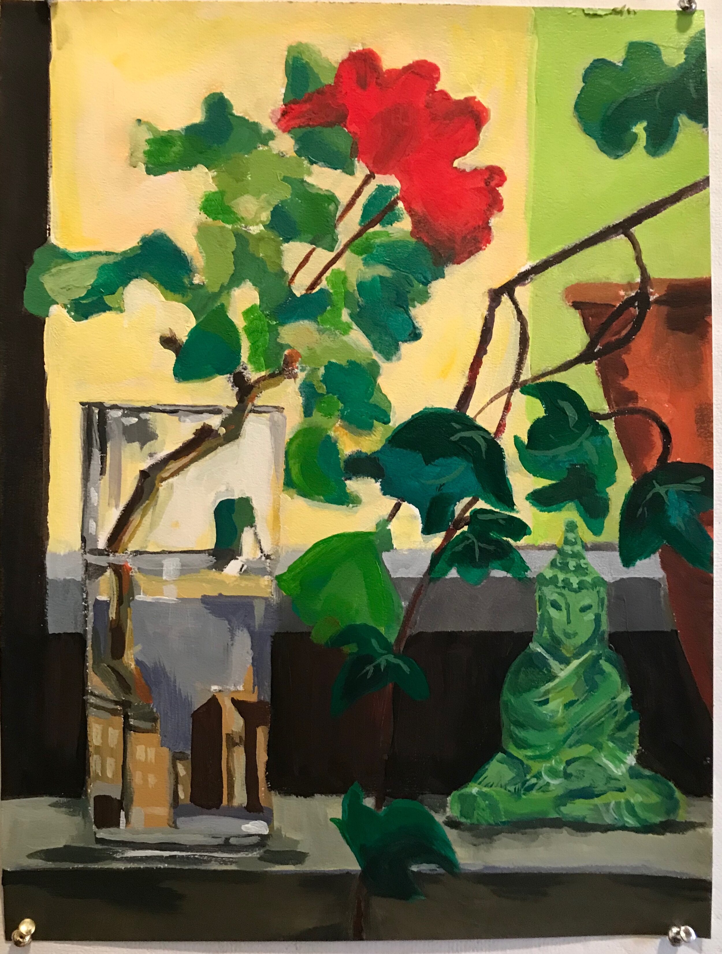 Geranium in a Glass,  2020, acrylic on paper, 16" x 12"
