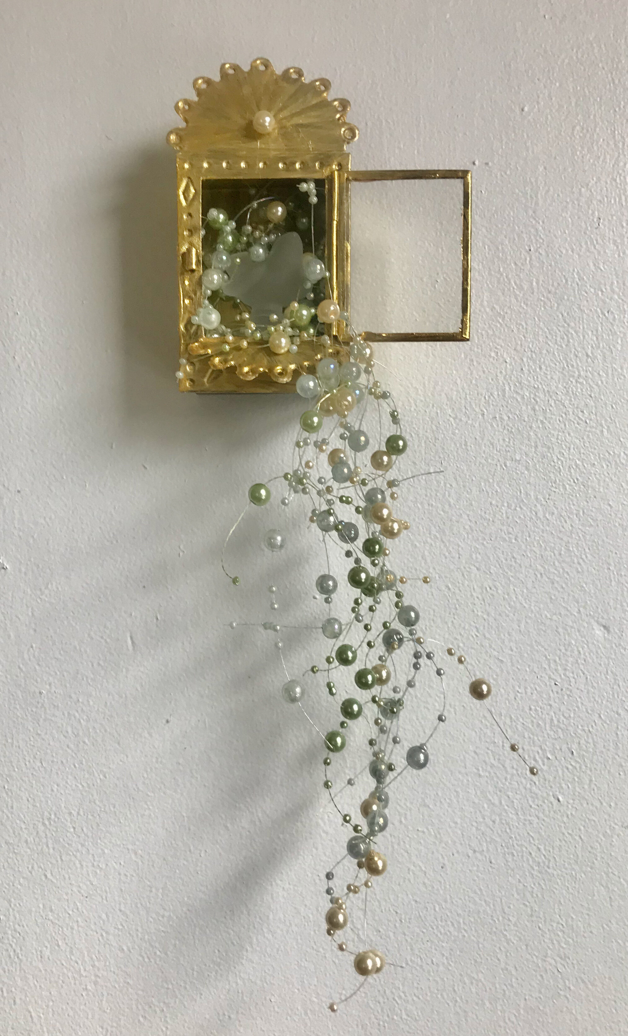 Milagro, 2021, metal, glass, faux pearls, Gt. Ht. 14", w. 6", depth  3.5"
