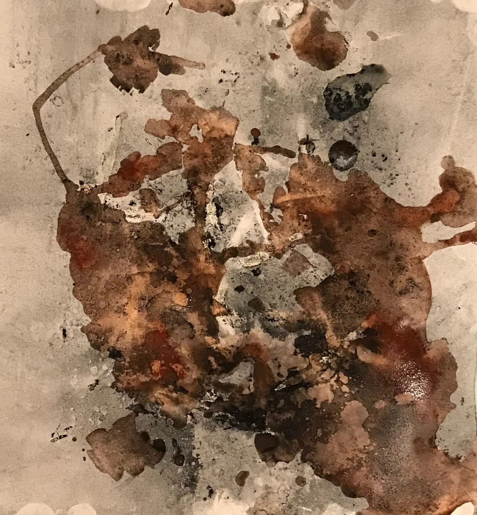 Exuberant Teapot, 2021, Tai Ping, charcoal, burnt sienna wash on paper, 12" x 11"