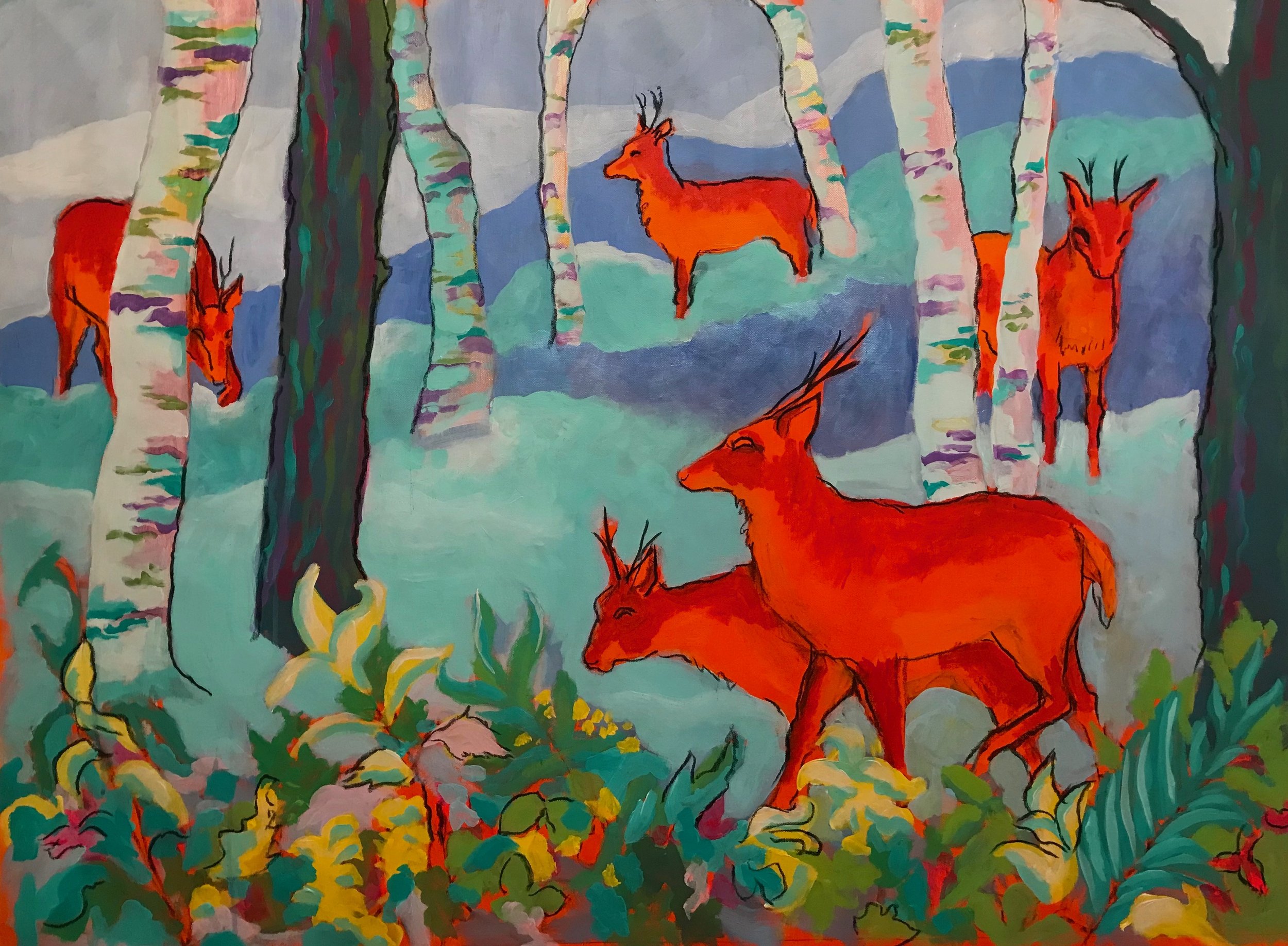 Red Deer, 2021, acrylic on canvas, 30" x 40" 