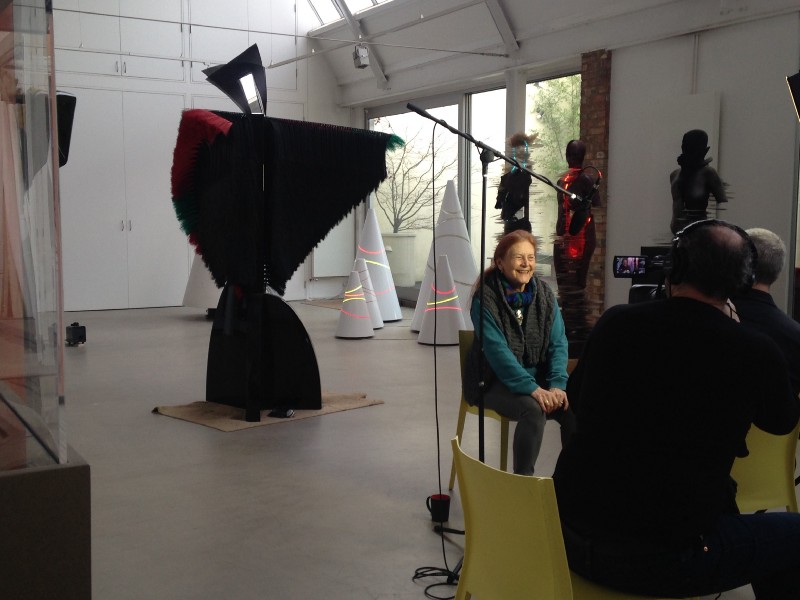 Artist, Liliane Lijn being filmed for Art360
