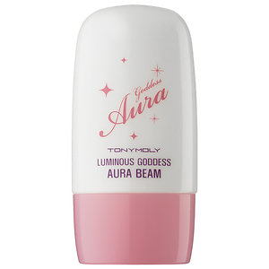 Tony Moly Luminous Goddess Aura Beam: This product has a incorrect description on Sephora's site, it is a petrolatum-based product with shimmer. It does contain some beneficial oils and ingredients for the skin, but it is not meant to be mixed or placed under a foundation or BB/CC cream. What it CAN do is create an amazing dewy or wet finish depending how much is applied. Also, the scent is amazing! 
