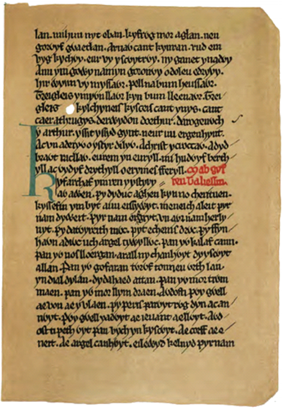 Celtic and British Isles Folklore | Taliesin, an early Bythonic poet of sub-Roman Great Britain; The Land of Promise; Belena, the Magic Cow; Ywenec; The Beautiful Etain; The Young Tamlin, also called Tam Lin, of Scotland; St. George and the Dragon, an early Christian tale from the Crusades period; The Monkey’s Paw Image: an original page from the manuscript of 'The Book of Taliesin", or Llyfr Taliesin, c. early 14th Century. Written in Welsh. Public domian via Wikimedia Commons.