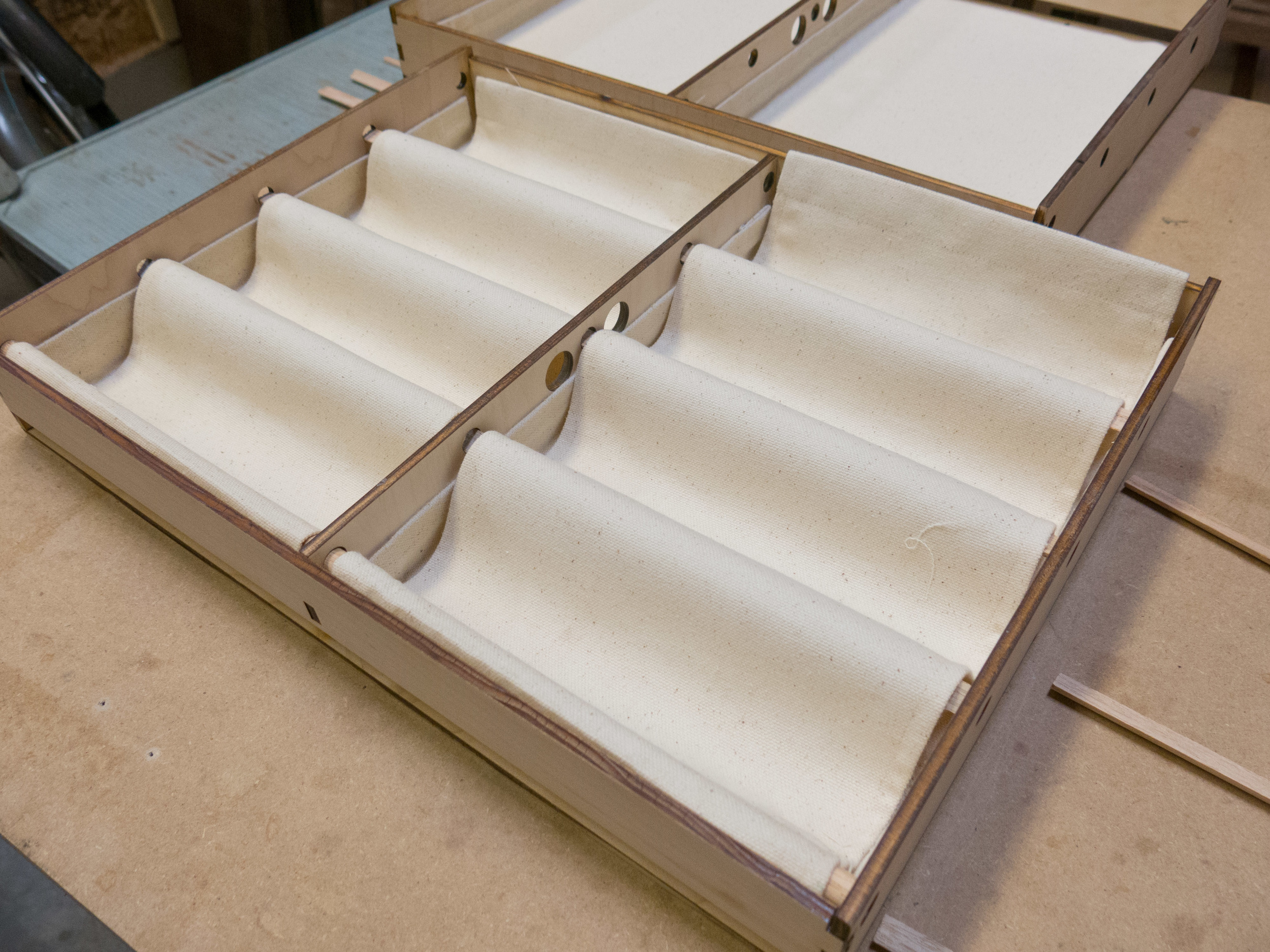 Fabric step 4 - 'hammocks' resting in position, but not yet secured.
