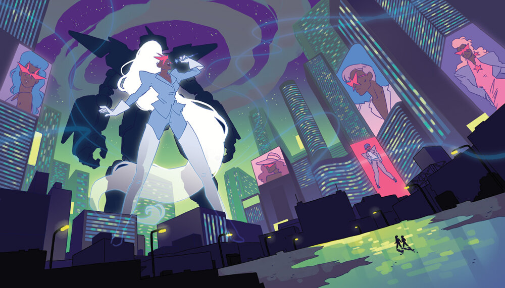  “Neon City – Idol Talk” – Illustration for Thirsty Sword Lesbians Core Playbook (Evil Hat Productions) 