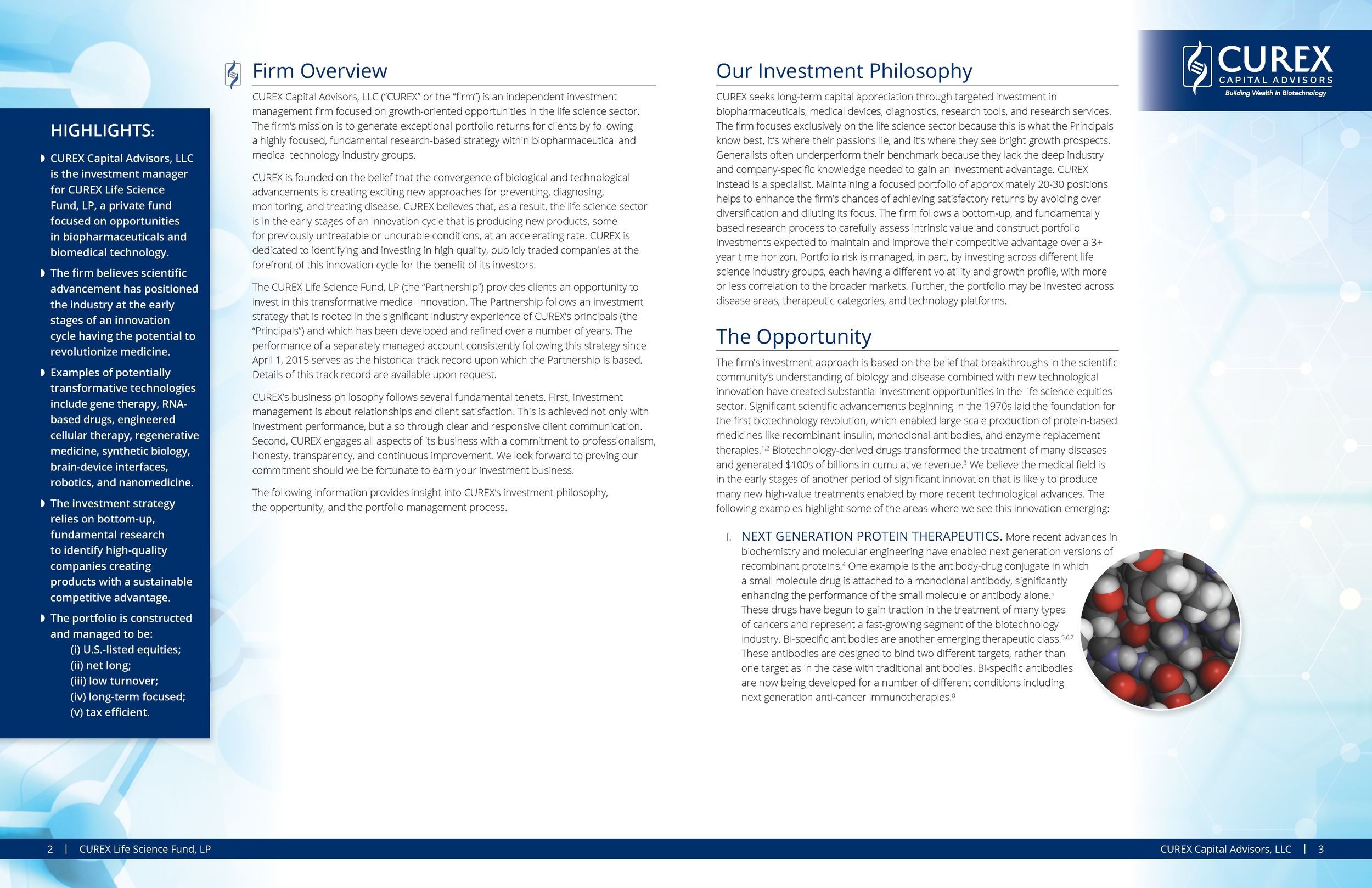 CUREX Capital Advisors brochure – sample pages spread