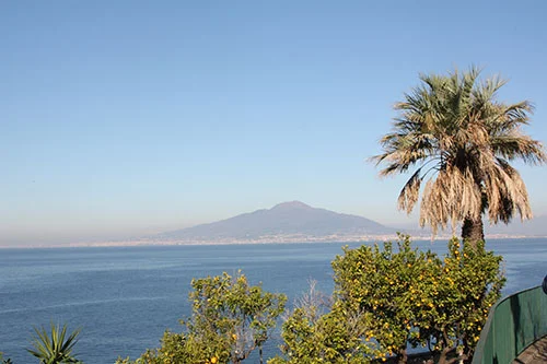 A view of the towering Vesuvius from Sorrento