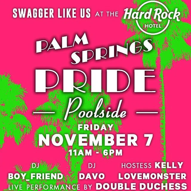 the #swaggerlikeussf fam is so stoked to go pool side w/ our fave SF parties @hardfrench &amp; #daytimerealness 🌴 join us this wknd @hrhpalmsprings for ☀️🍹👯 #palmspringspride