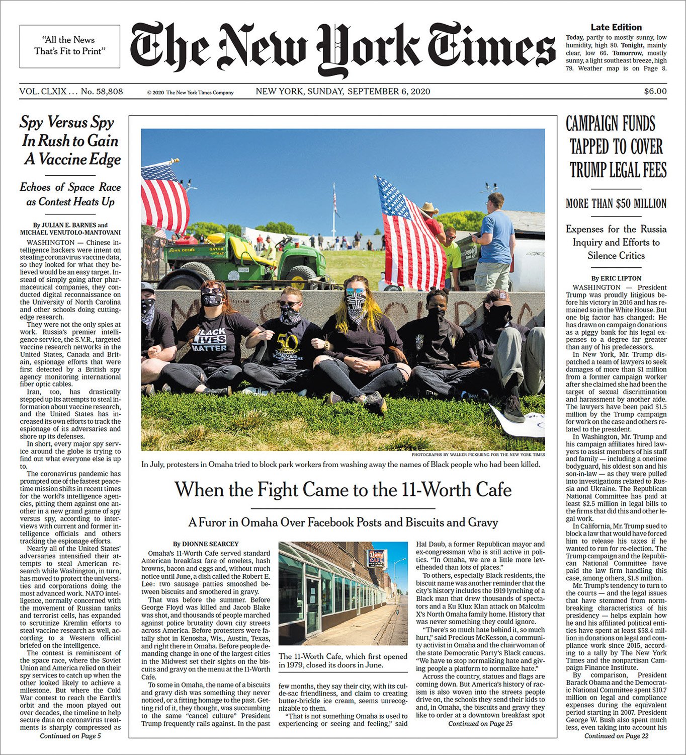  Cover of the September 6, 2020 Sunday edition of the New York Times 