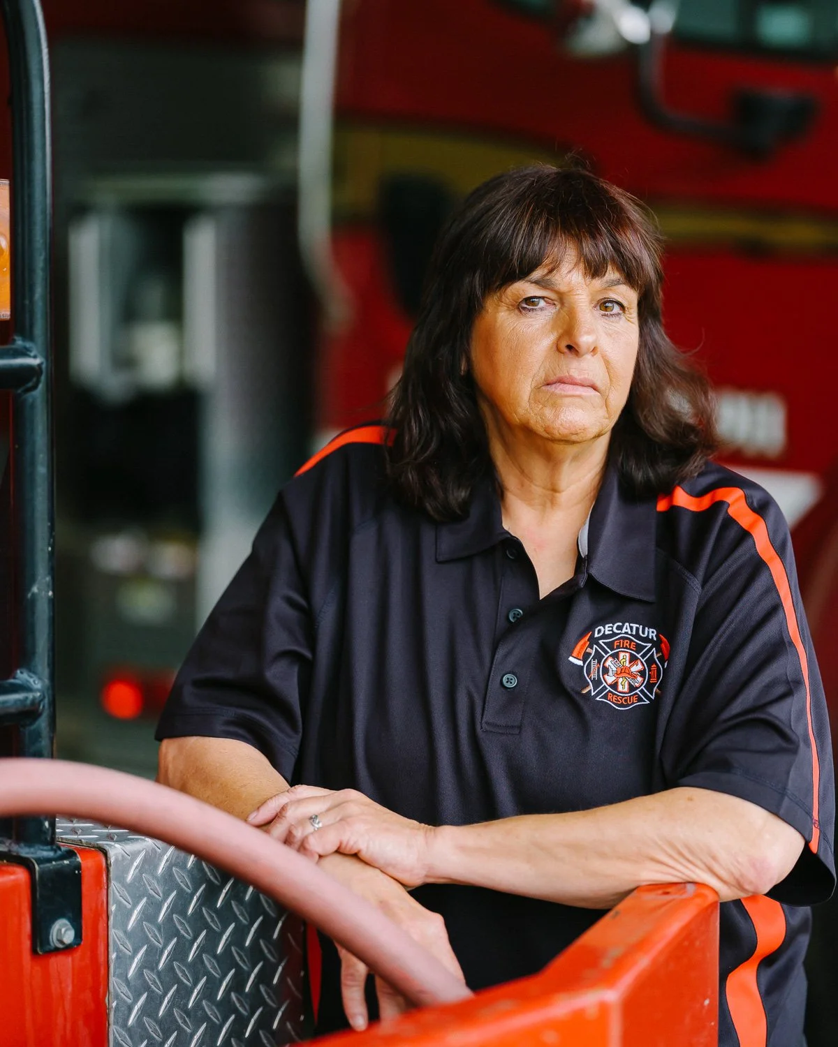  Renee Stammer at the Decatur, NE Volunteer Fire & Rescue Hall, where she has served for nearly two decades, for The Wall Street Journal, 2020 