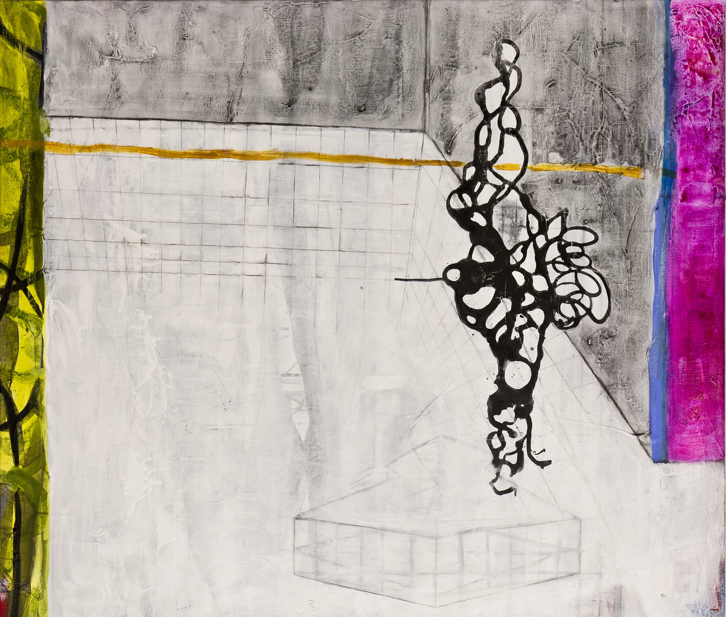 Suspended In Space Right , 42"x 36", acrylic, ink, graphite, glass powder on canvas, 2011