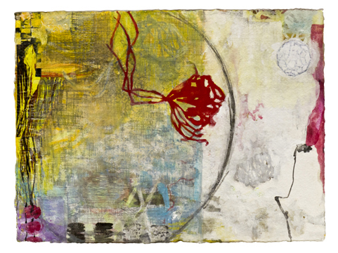  Red Flower , 12"x 16", gouache, ink, graphite, print media on handmade paper, 2013