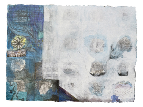  Cloud Drawing with Blue , 12"x 16", gouache, graphite, print media on handmade paper, 2011