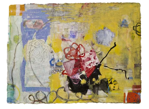  Red Bow , 12"x 16", gouache, graphite, print media on handmade paper, 2011