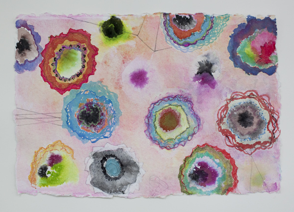 Peach Poppies , 12"x 18", gouache, ink, graphite on handmade paper, 2013