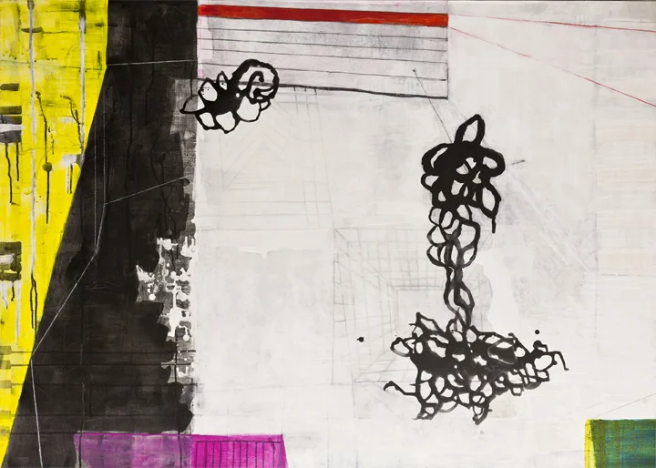 Divergent Spaces , 40"x 56", acrylic, ink, graphite, glass powder on canvas, 2011