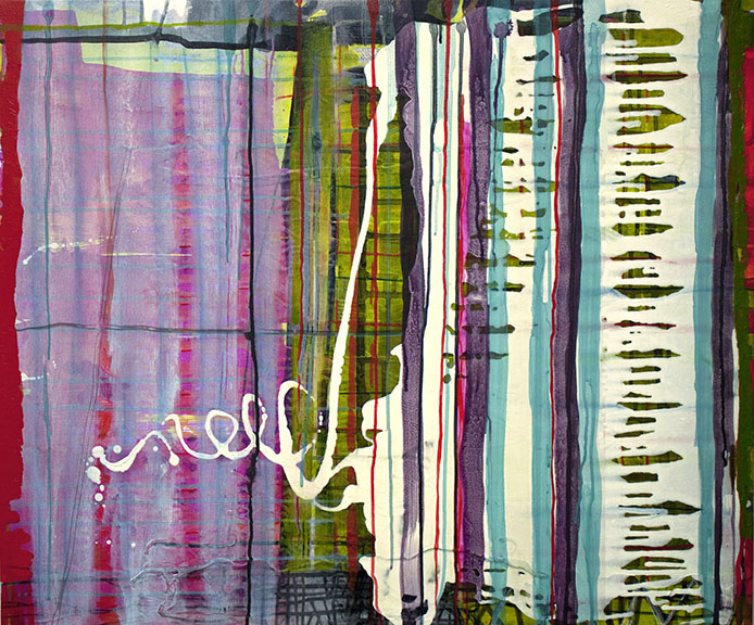 Interconnections, 30"x 36", acrylic, ink, graphite, glass powder on canvas, 2013