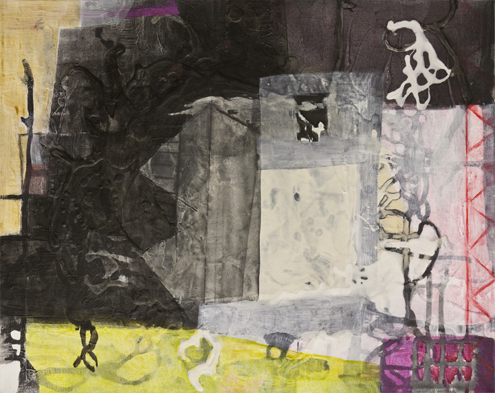 Avenue, 16"x 20", acrylic, ink, graphite, glass powder on canvas, 2011